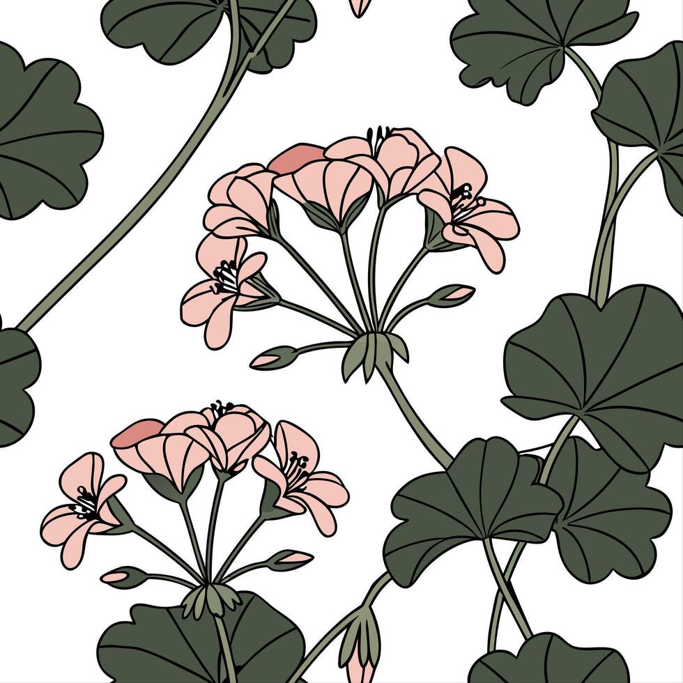 Delicate silver geranium seamless pattern with subtle shimmer on white background vector