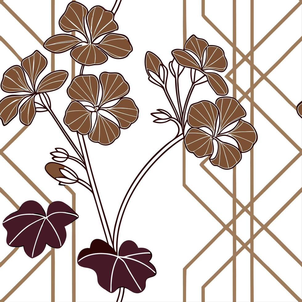Contemporary abstract geranium seamless pattern with vibrant hues and dynamic layout on white vector