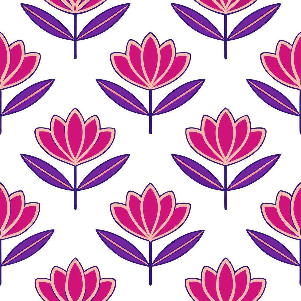 Contemporary abstract peony seamless pattern with bold colors and asymmetrical layout on white vector