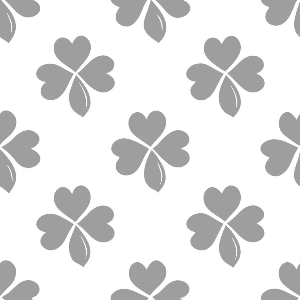 Delicate silver clover seamless pattern with subtle shimmer on white background vector