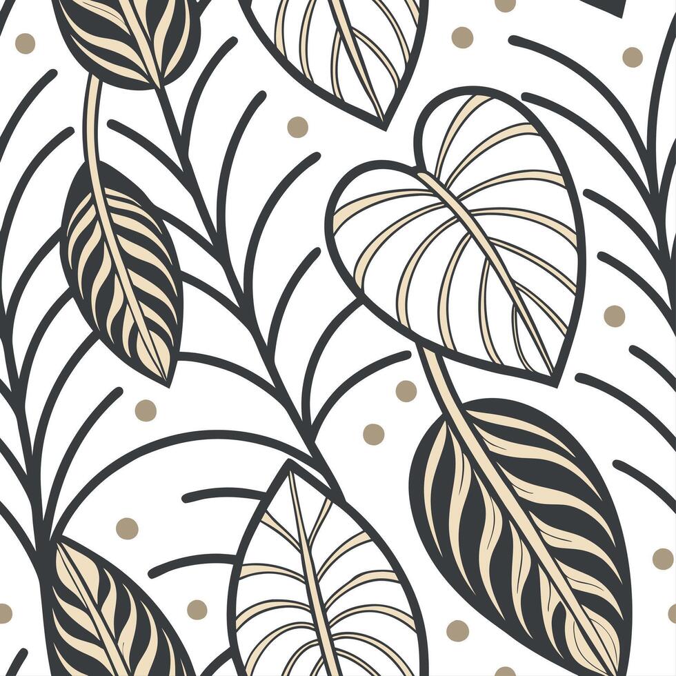 Contemporary geometric botanical seamless tile pattern with sharp lines and contrasting colors for stylish interiors vector