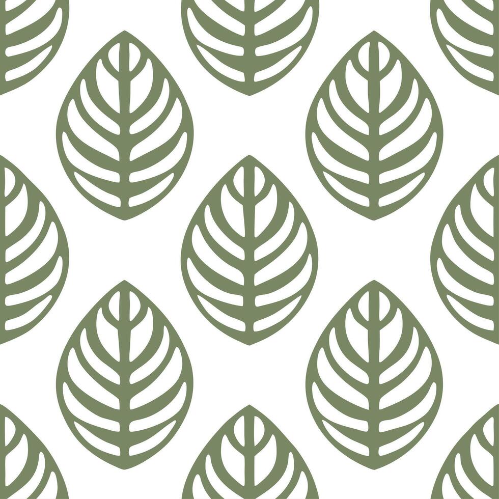 Contemporary minimalist tropical leaves seamless tile pattern with abstract monstera lines and neutral green tones for sleek urban homes vector
