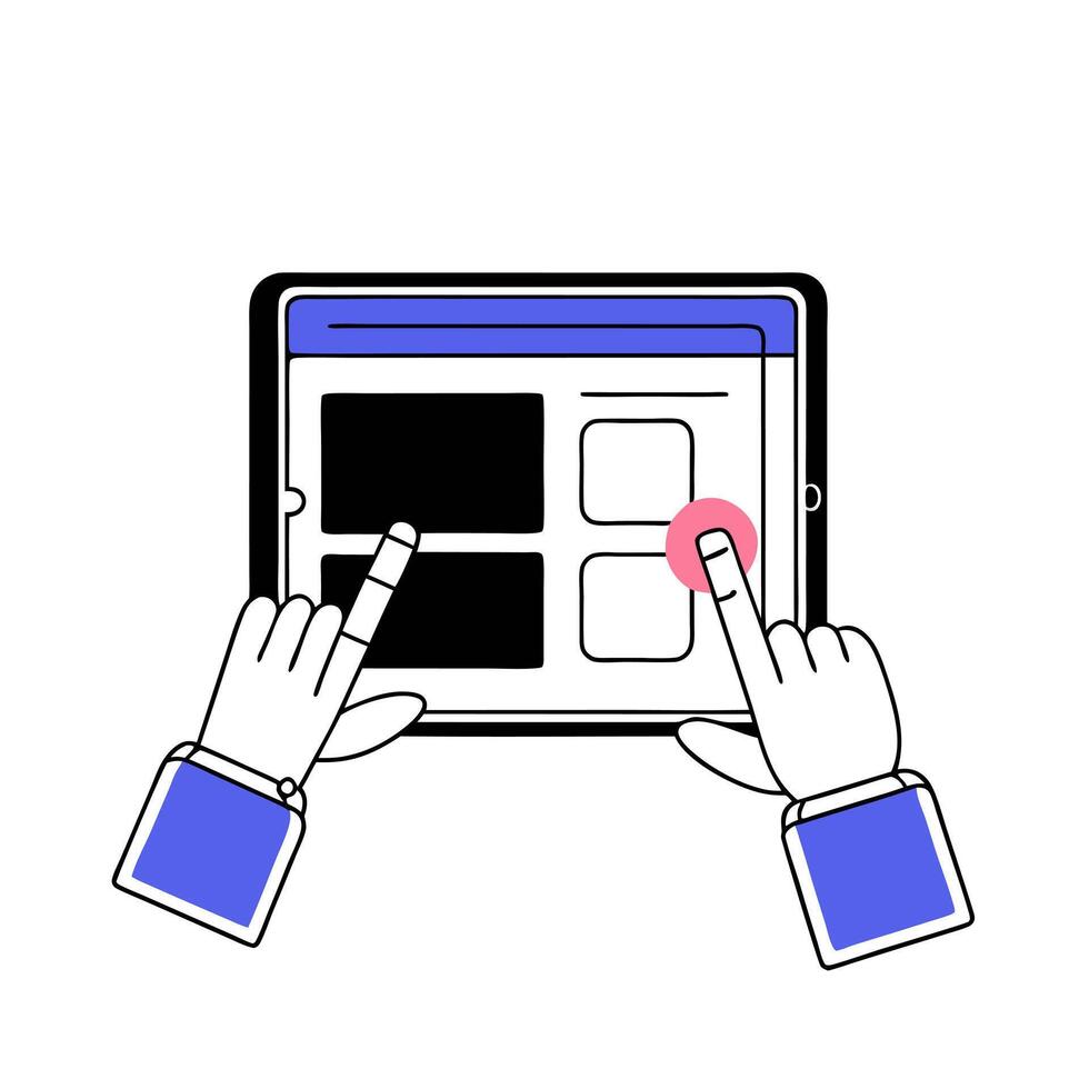 Close up of Hands Pressing Submit on a Tablet vector