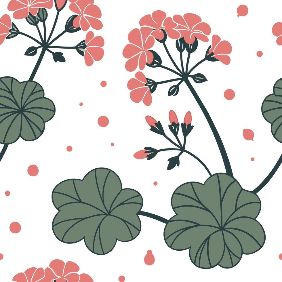 Classic embroidered geranium seamless pattern with rich textures on white vector