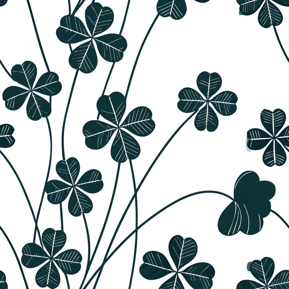 Classic embroidered clover seamless pattern with textured details on white vector