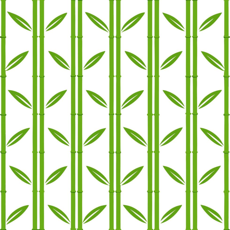 Bohemian bamboo leaves seamless tile pattern with vibrant green stalks and intricate leaf patterns on white background ideal for eclectic spaces vector