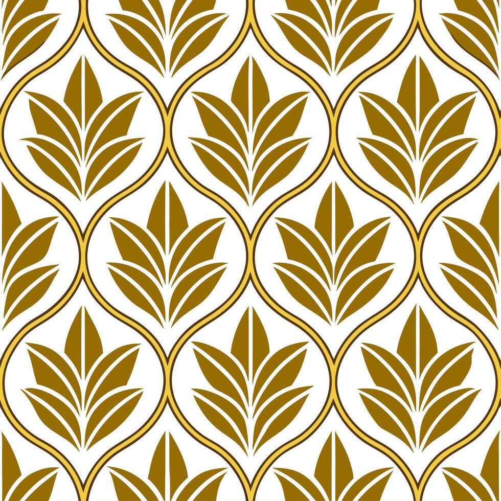 Art Deco ivy seamless tile pattern with symmetrical ivy motifs and gold accents for glamorous interiors vector