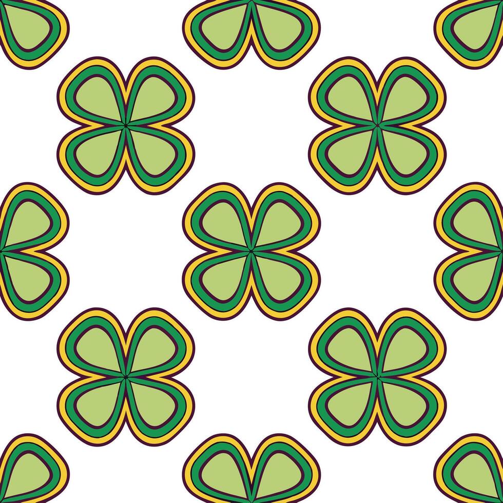 Abstract geometric clover seamless pattern with vibrant hues and dynamic layout on white vector