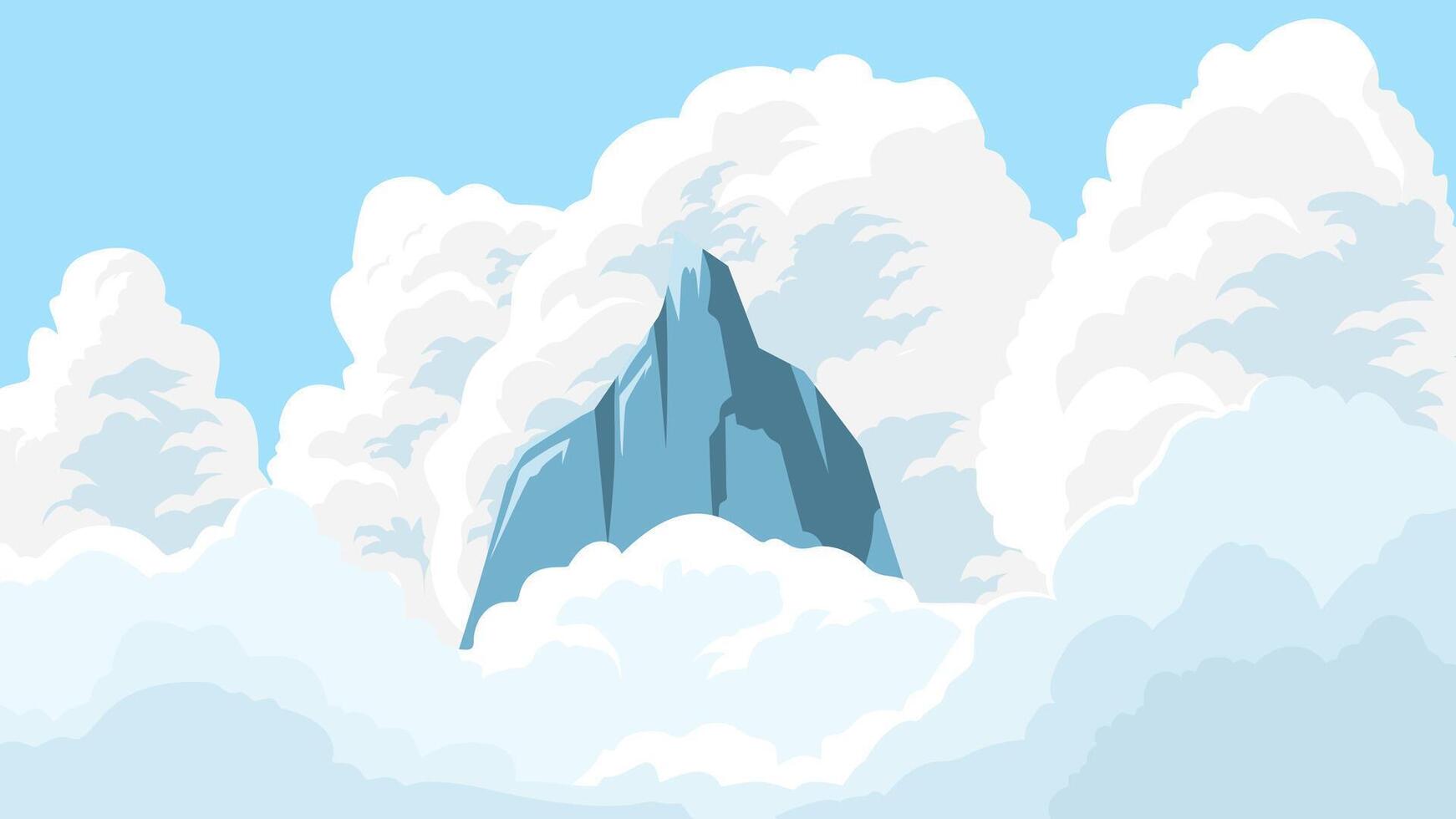 mountain peak surrounded by thick white clouds, background with natural scenery concept vector