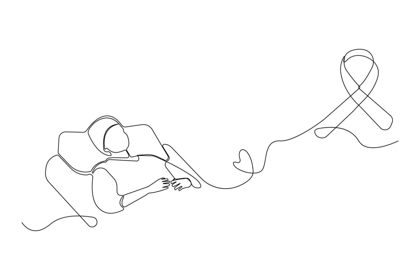 World Cancer Day concept background. Cancer patient with ribbon continuous line drawing. vector