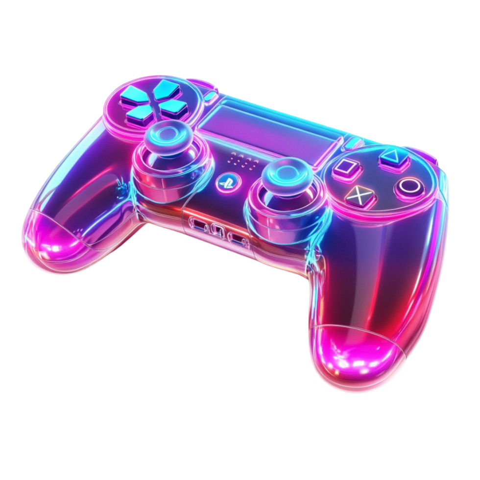A neon colored controller on a black background png