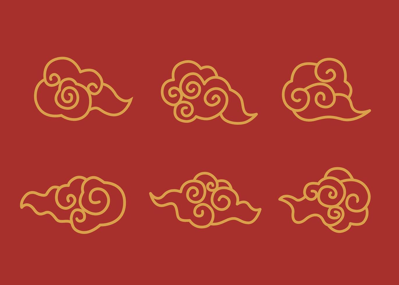 Set of traditional Chinese clouds element icon vector