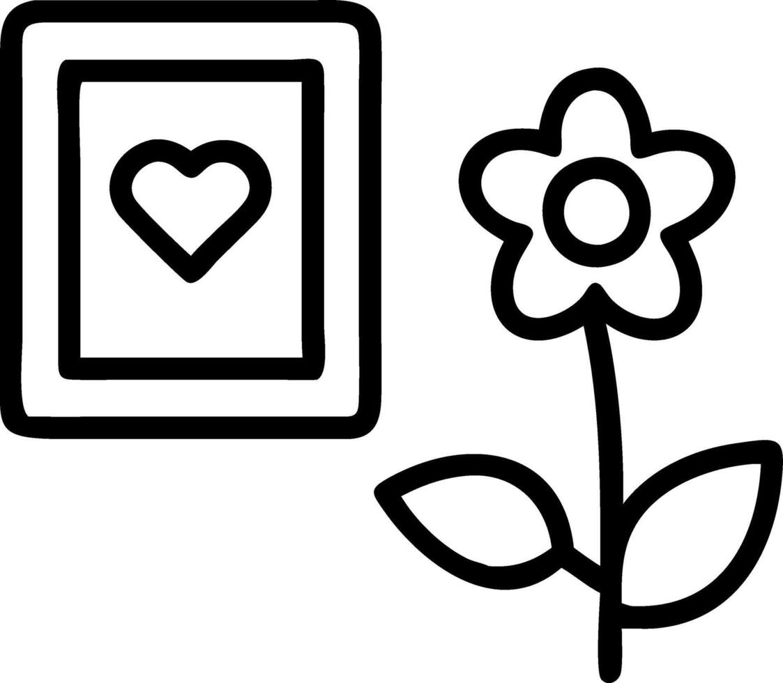Plain white background with a single flower and a family photo frame vector