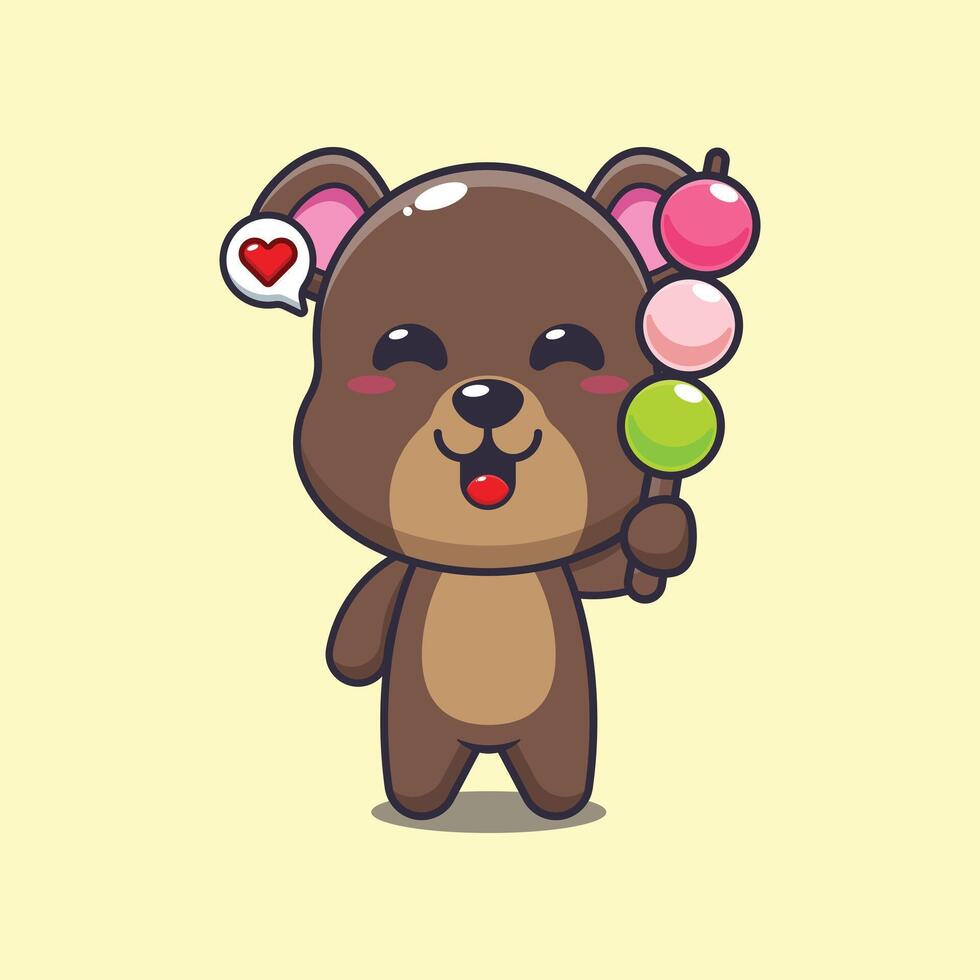 bear mascot cartoon character illustration eating dango. vector