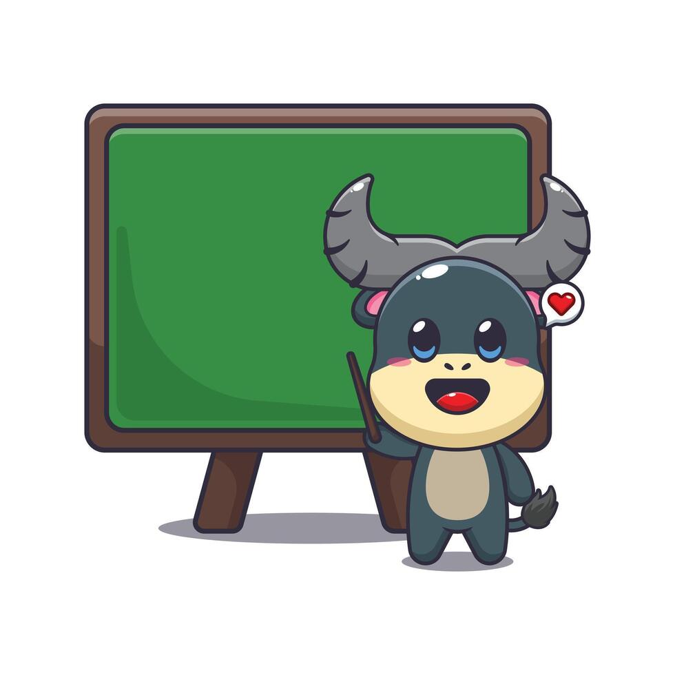 buffalo mascot cartoon character illustration with blackboard. vector