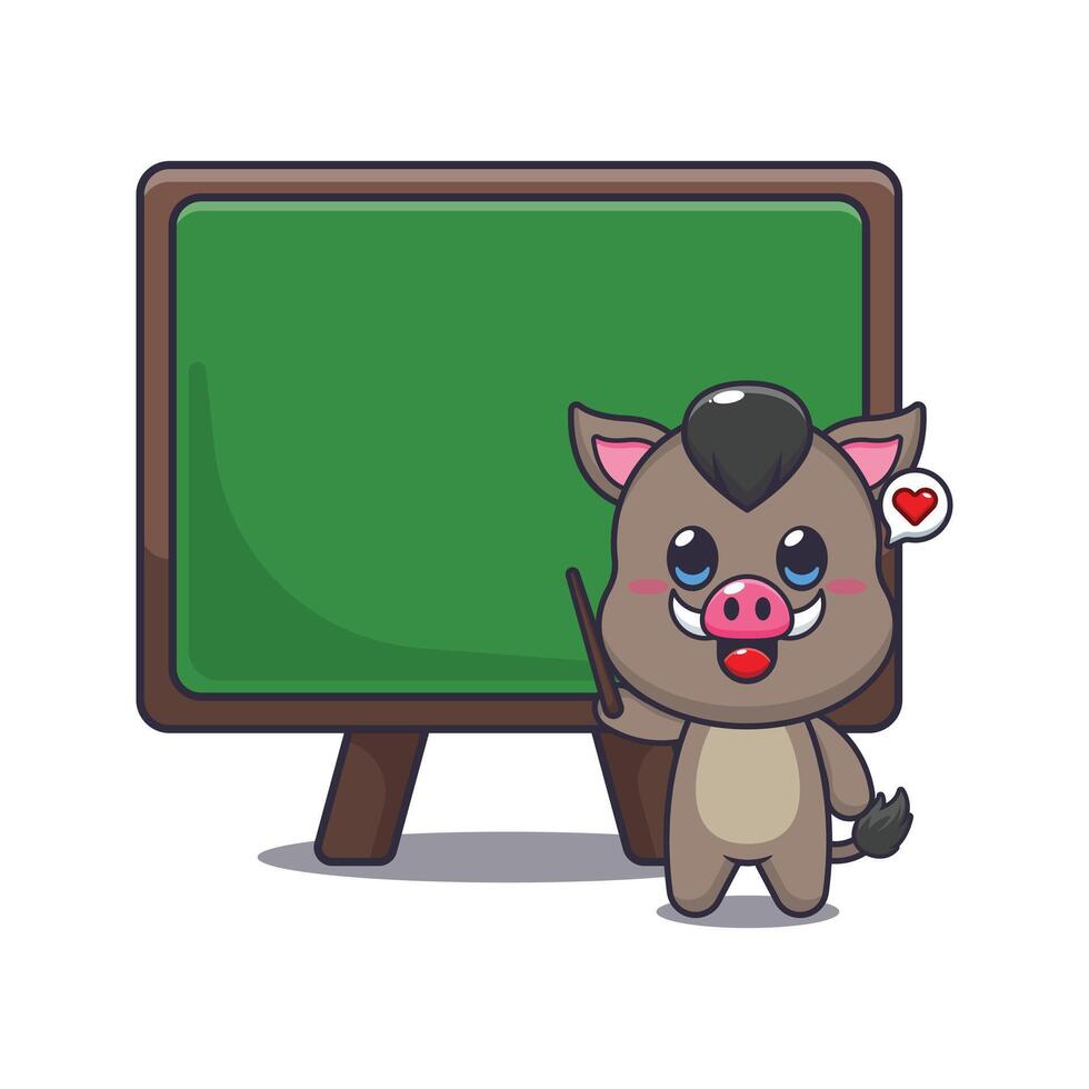 boar mascot cartoon character illustration with blackboard. vector