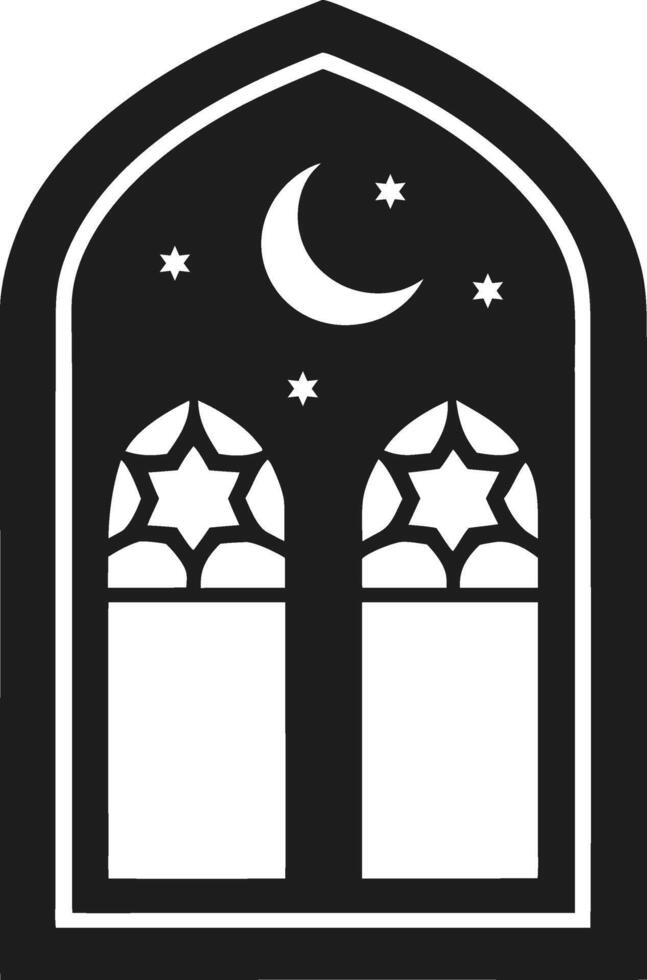 Islamic Window Silhouette with Crescent Moon and Stars - Illustration vector
