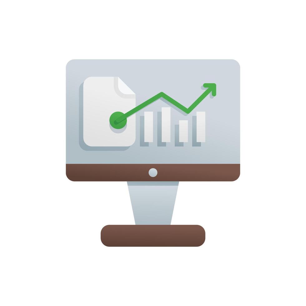 monitor icono con un grafico en eso y un verde flecha vector