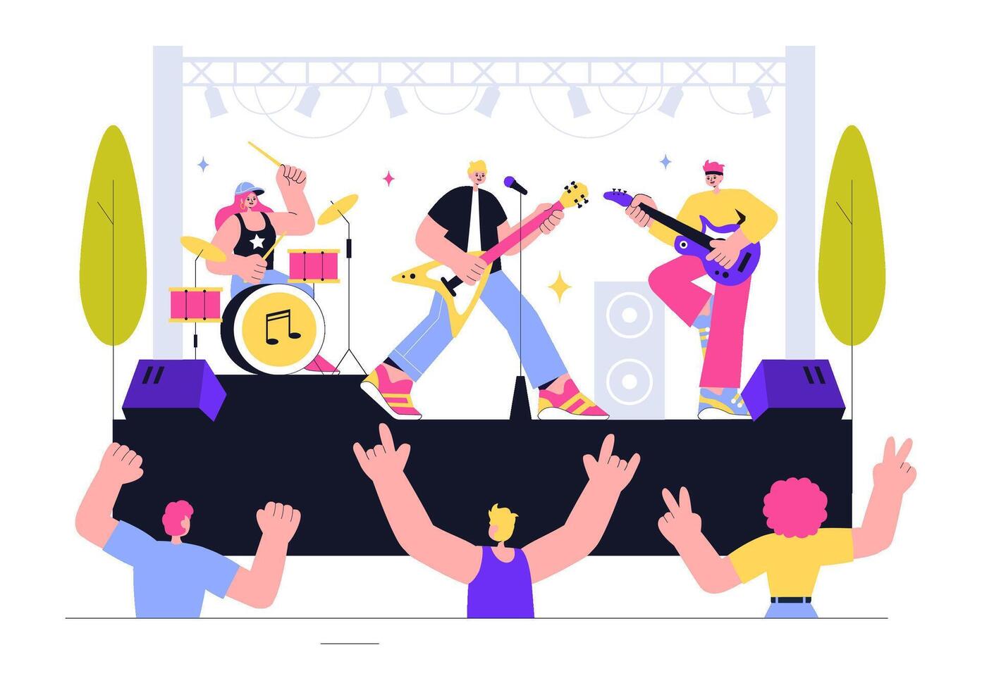Live Performance Illustration of an Artist at a Summer Music Fest vector
