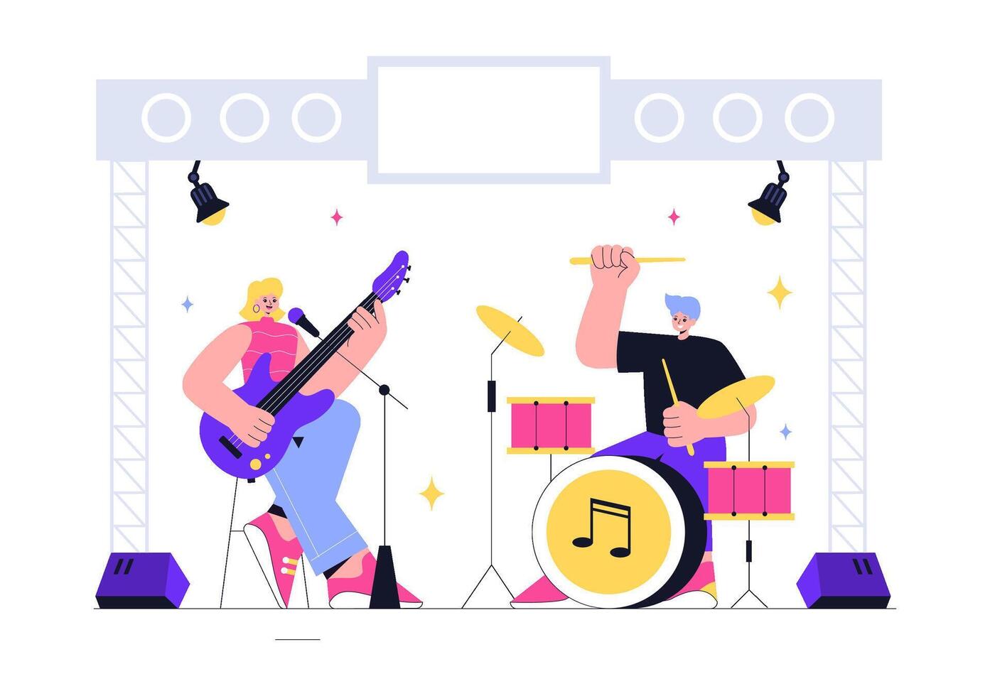 Music Concert Scene Illustration with Performers Singing and Dancing on Stage vector