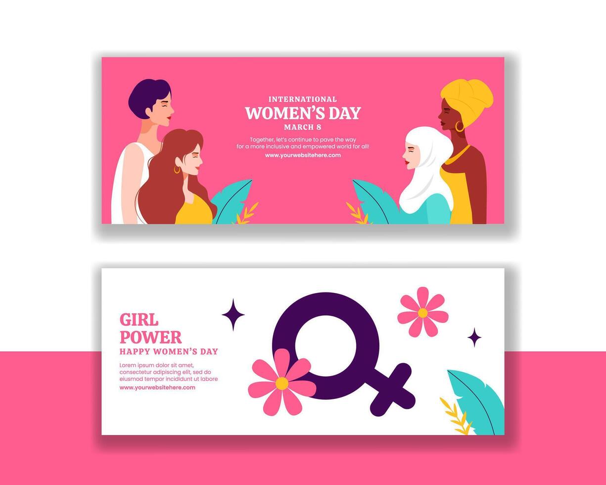 International Women's Day Horizontal Banner Illustration with Hand-Drawn Flat Design vector