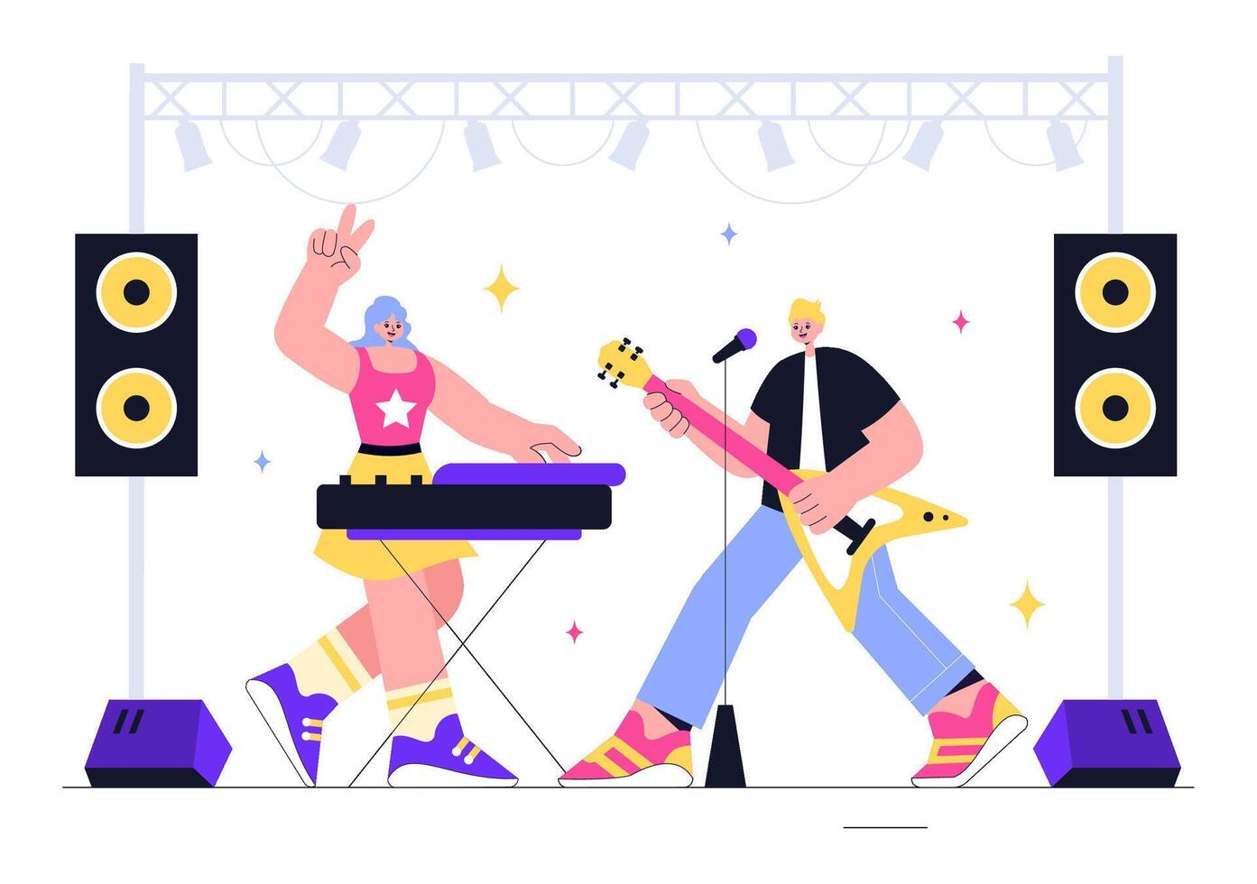 Summer Festival Illustration with Live Music and Energetic Performances vector