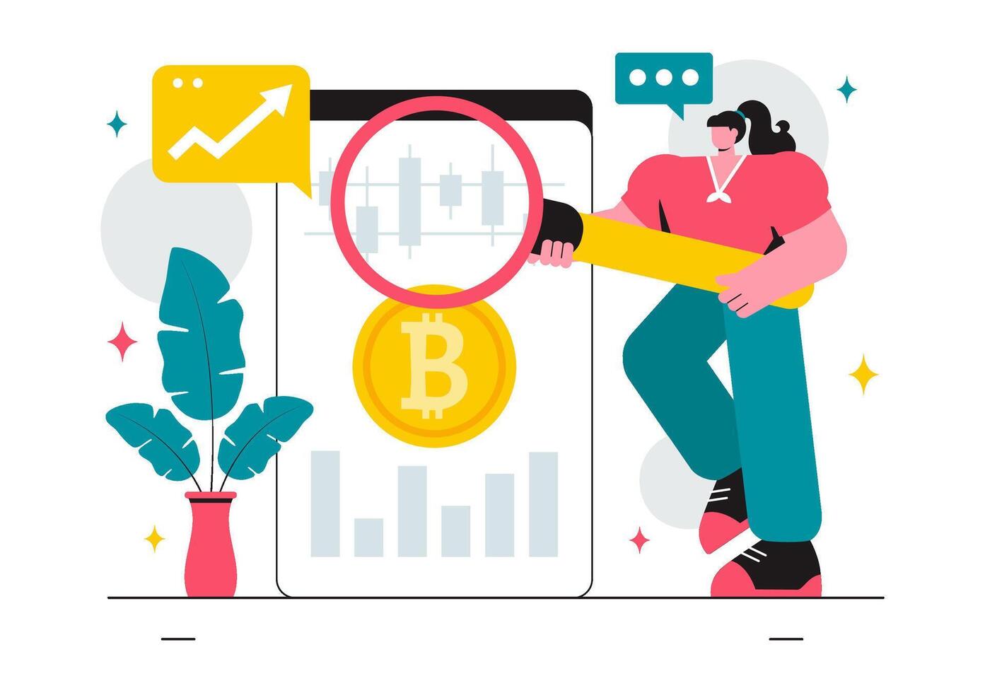 Illustration of Cryptocurrency Wallet Technology Featuring Bitcoin and a Stack of Digital Coins in a Modern Flat Style vector