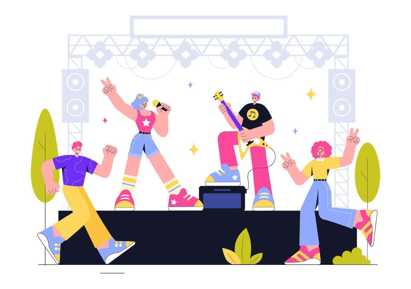 Energetic Singing and Dancing Performance Illustration for a Music Concert vector