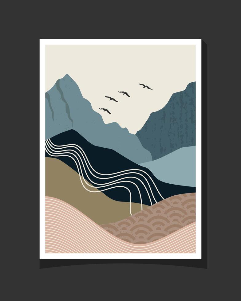 Abstract mountain illustration with grunge texture vector
