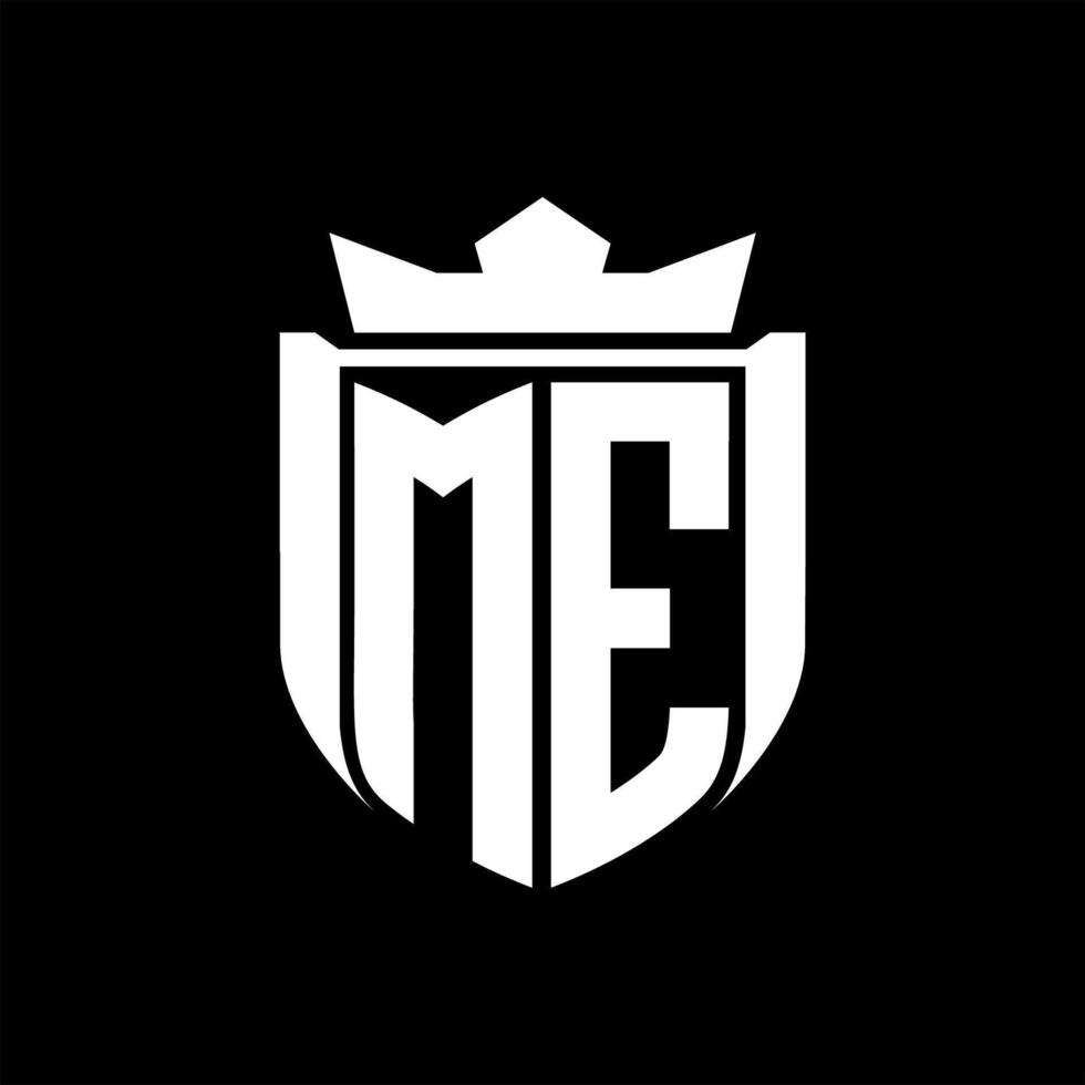 ME Letter logo shield shape inside shield badge crown on black background template design vector