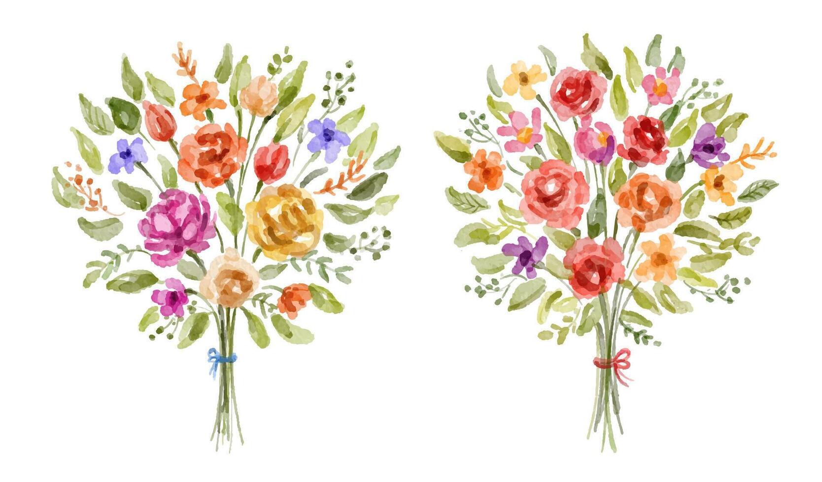 Watercolor wedding colorful floral bouquets collection vector
