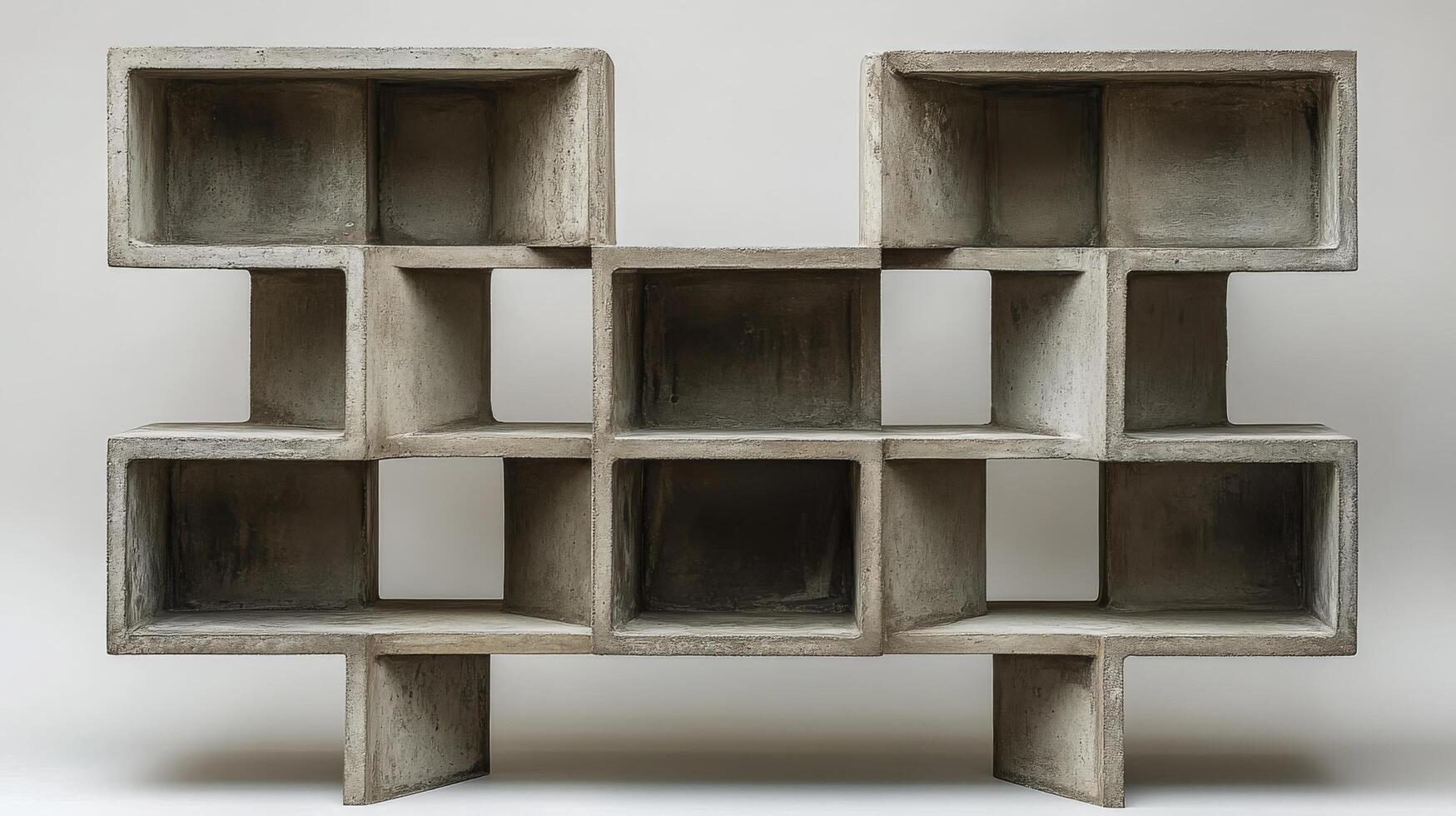 Unique modern concrete shelving unit showcasing industrial design and geometric structure photo