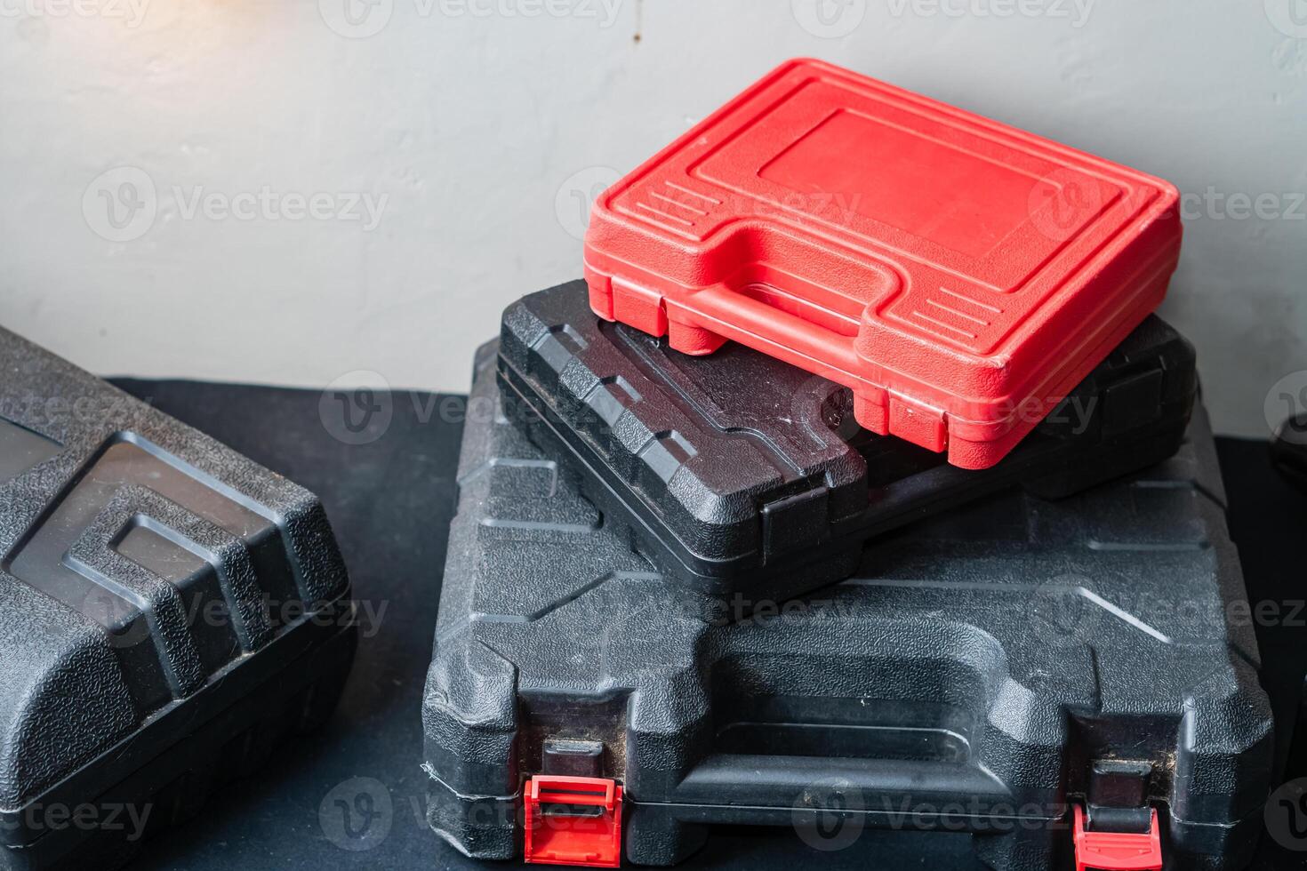 Stack of Colorful Tool Cases photo