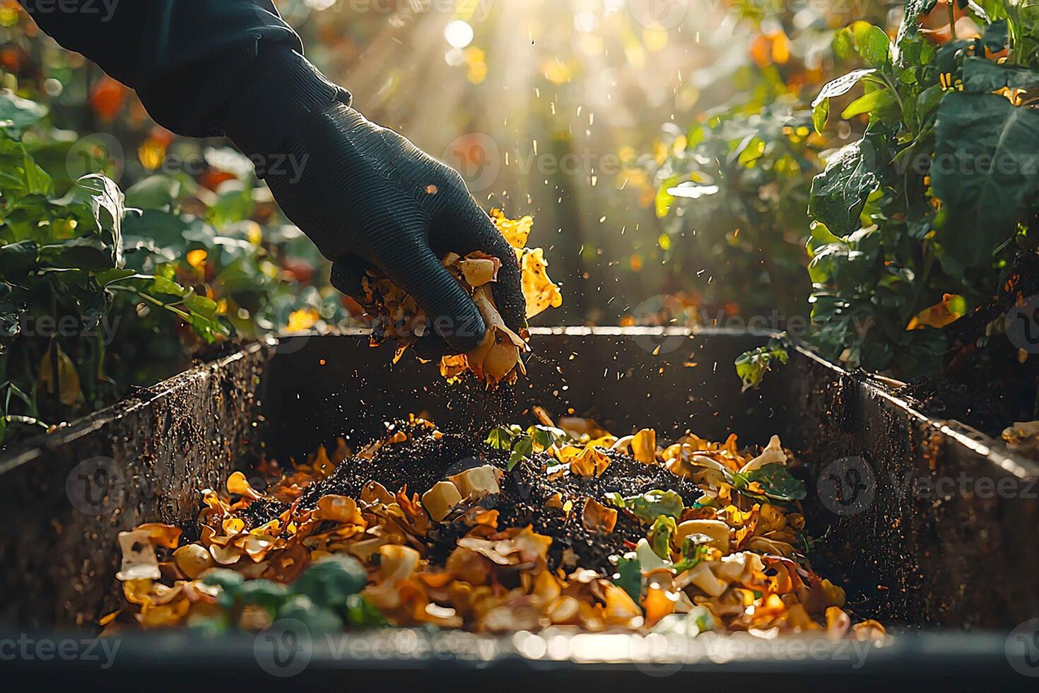 An ultra realistic scene of a person composting photo