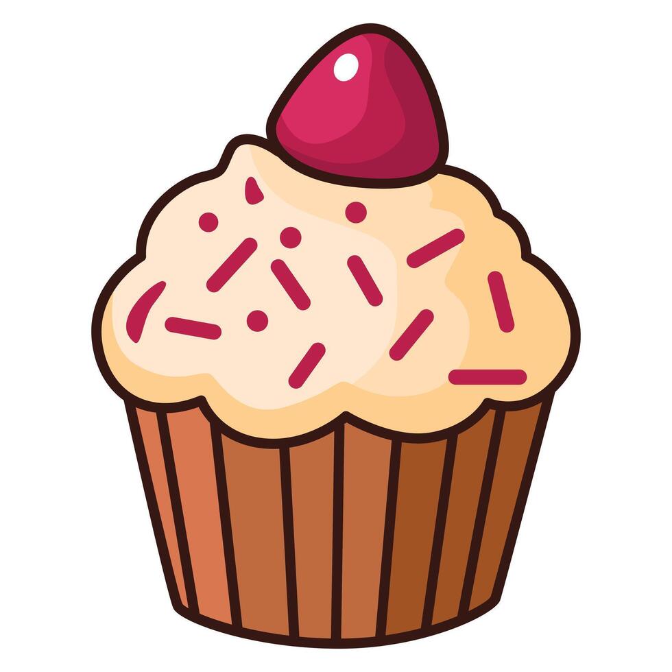 Hand Drawing of Cupcake with strawberry on top vector