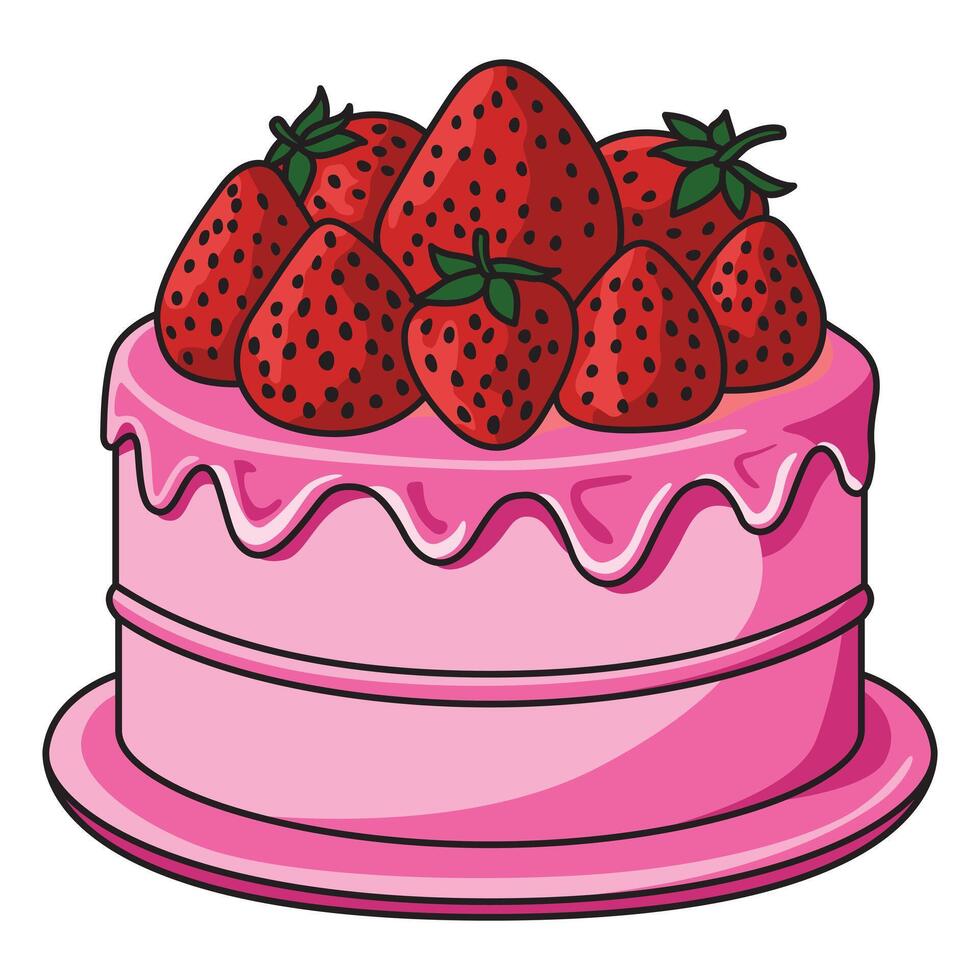Hand Drawing of Pink Strawberry Cake with Sweet and Elegant Details vector