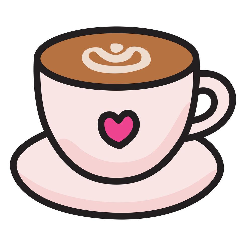 Hand Drawing of Cup of Coffee with Heart and Inviting Details vector