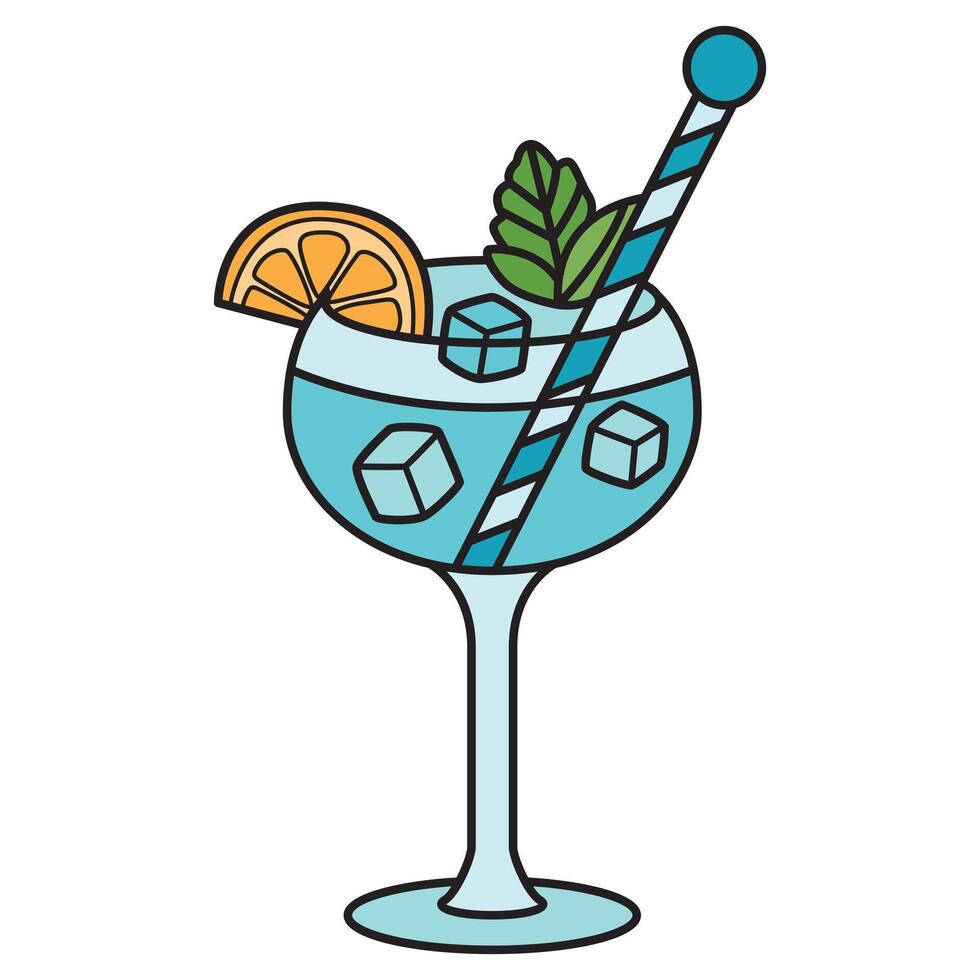Hand Drawing of Gin Cocktail with Fresh and Botanical Details vector