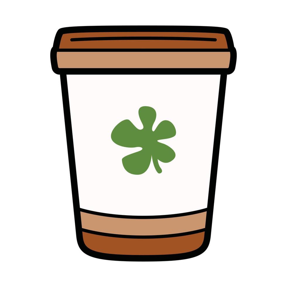 Hand Drawing of Paper Cup of Coffee and leaf vector