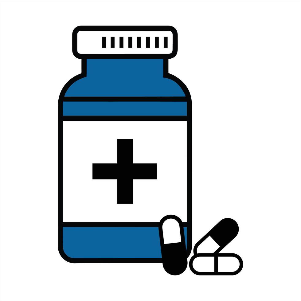 Flat Design Medicine Bottle with Pill Icon vector