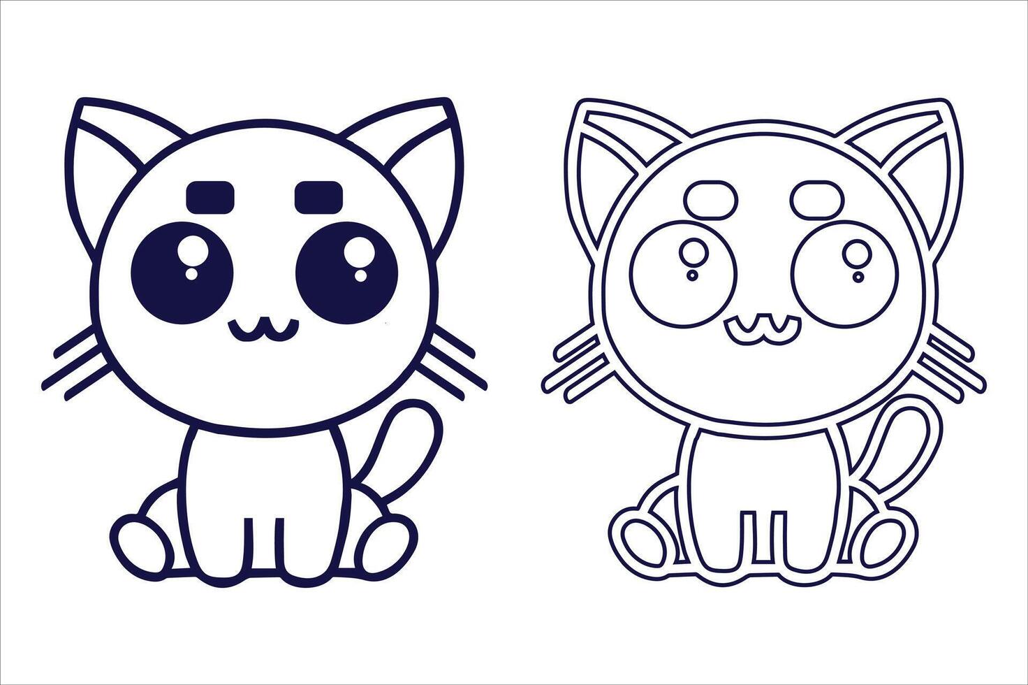Adorable cartoon cat in black outline and filled style vector