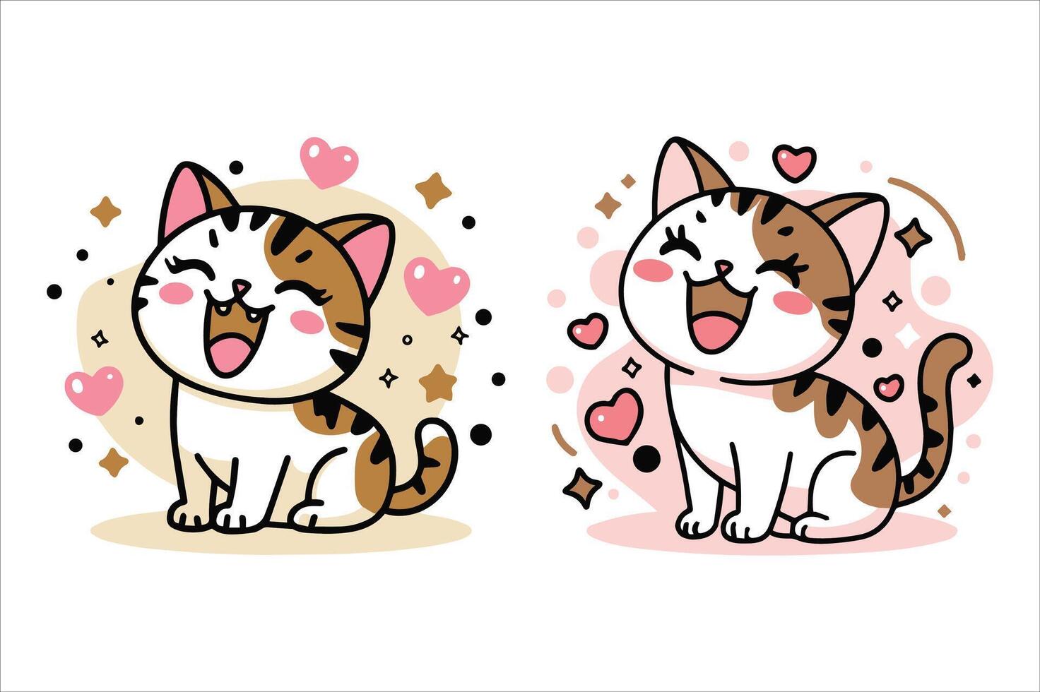 Cute cartoon cats set with playful background elements vector