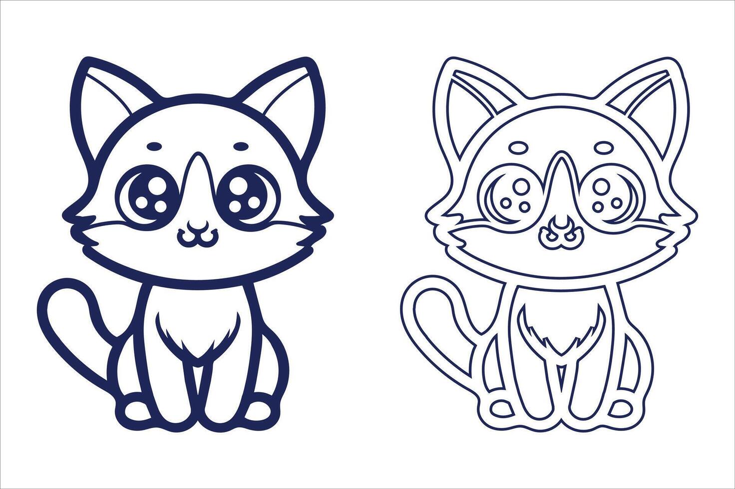Adorable Black Outline Filled Style Cartoon Cat Design vector