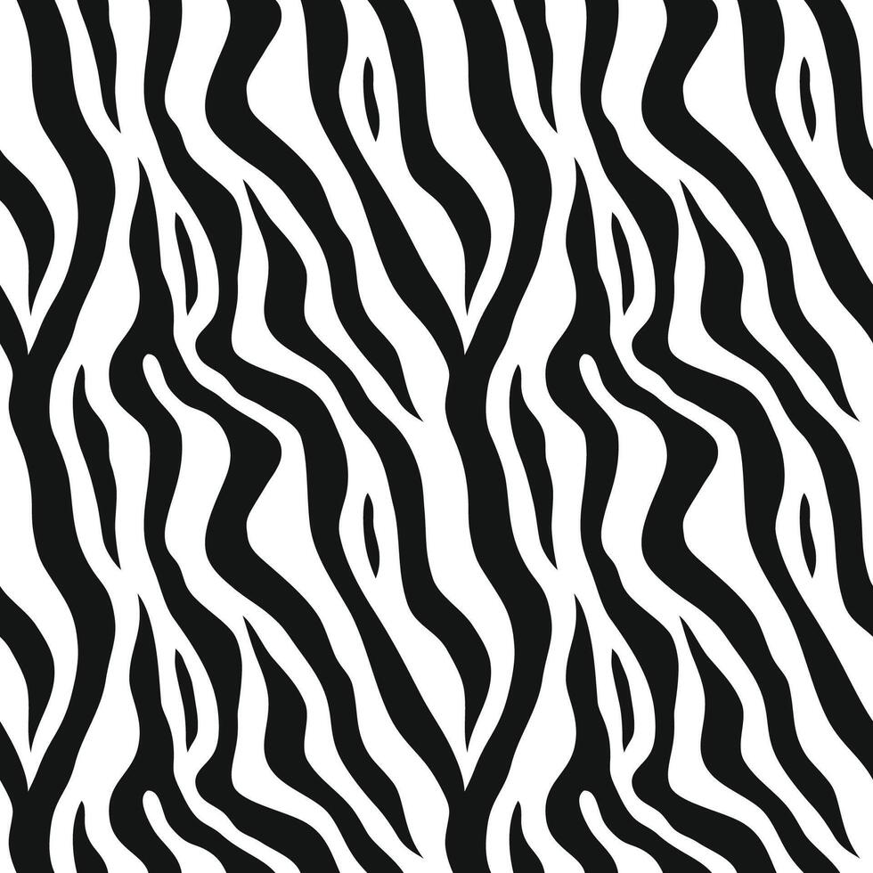 Zebra skin, animal pattern. Repeating texture. Black and white seamless background vector
