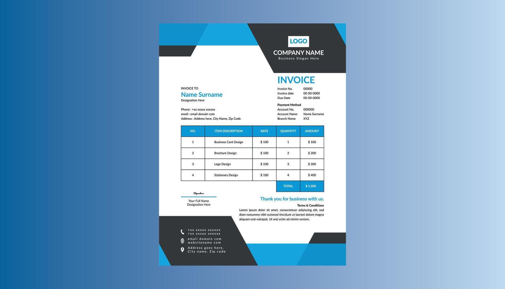 Modern Invoice Design. Dynamic Layout Display for Promotional Campaign. vector