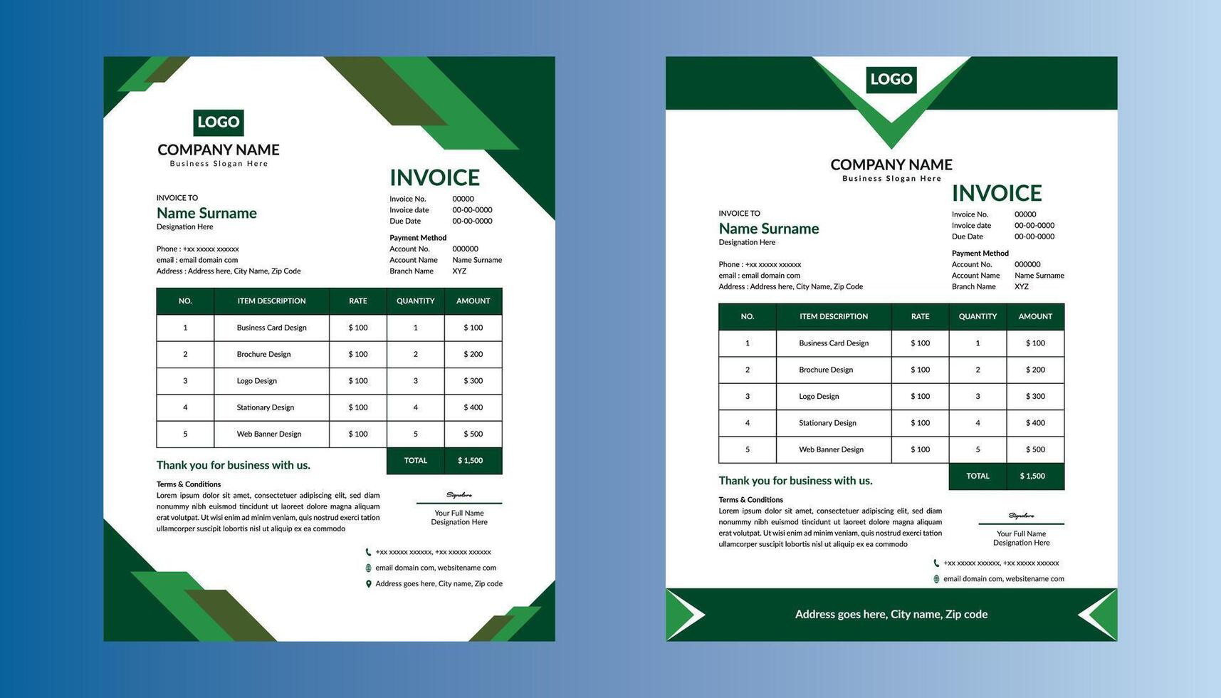 Modern Invoice Design in Bundle. Innovative Template Display for Promotional Campaign. vector