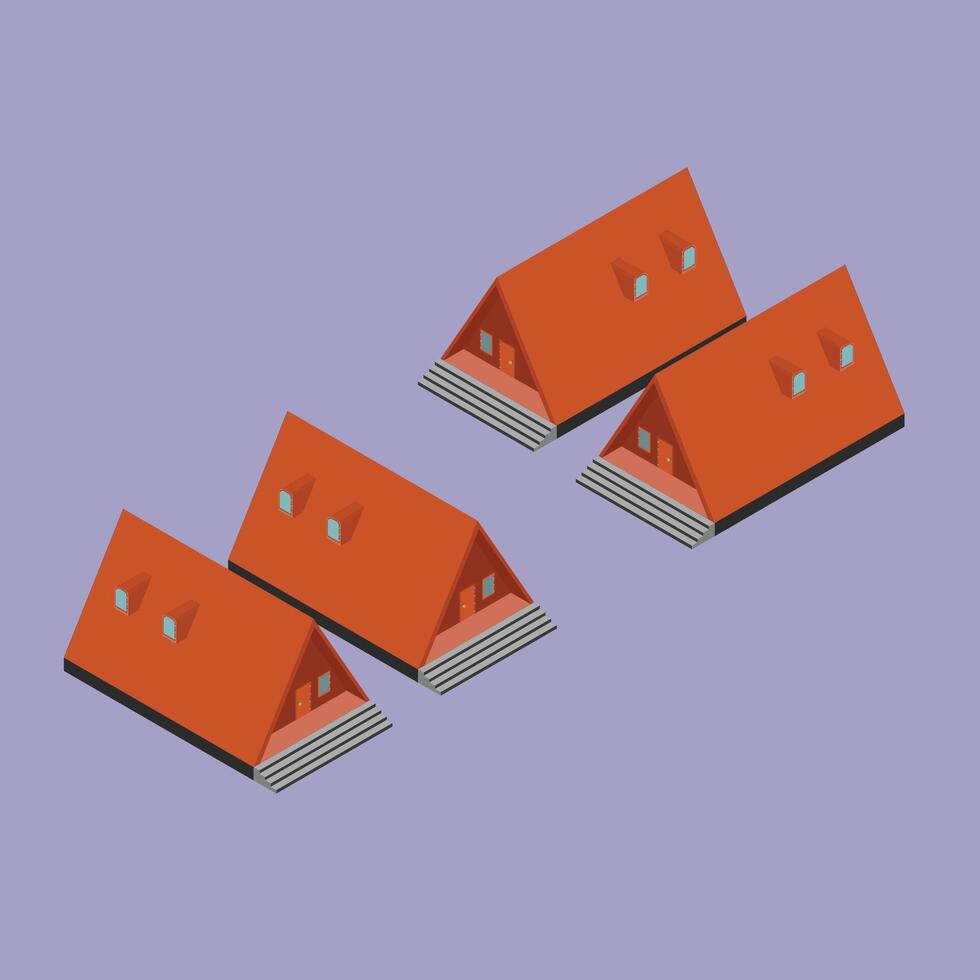 isometric illustration of a simple cabin with dominant brown color vector