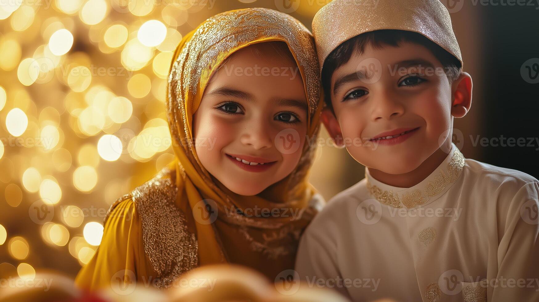 Smiling boy and girl in traditional attire photo