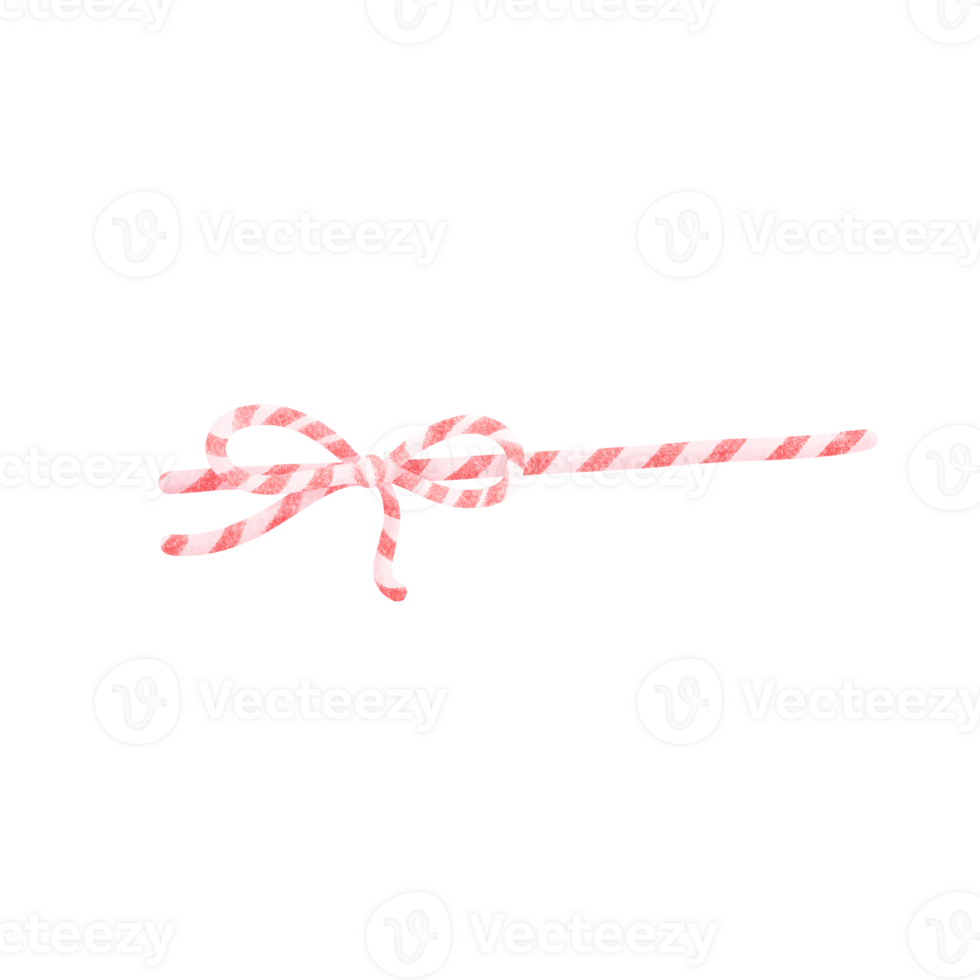 Watercolor painting of red and white rope tied in a bow for decoration or as an element in various events. png