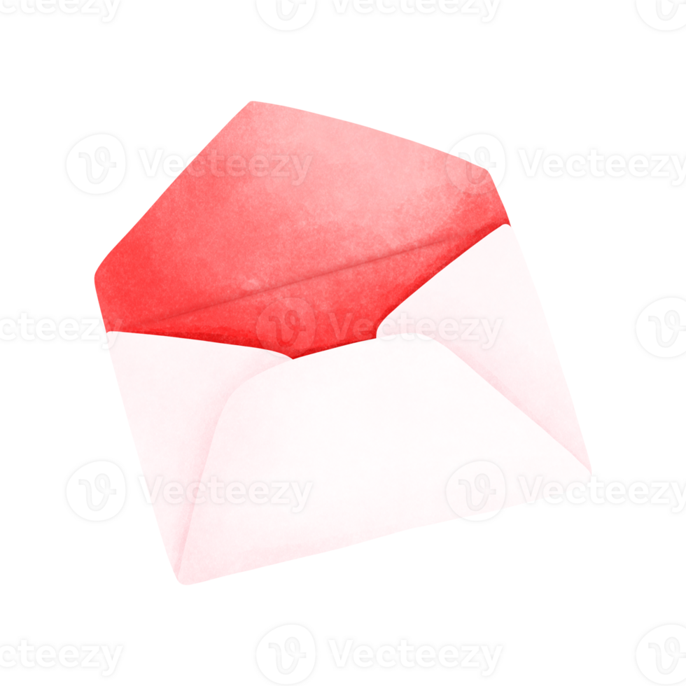 Watercolor painting of a white envelope with red inside. png